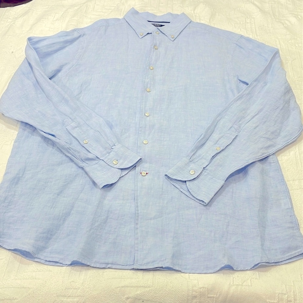 Men’s Linen CREMIEUX Classics Button Up Dress Shirt Light Blue Size X-Large - Picture 6 of 12